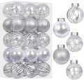 30PCS Silver Clear Christmas Ball Ornaments Set for Xmas Tree Decorations