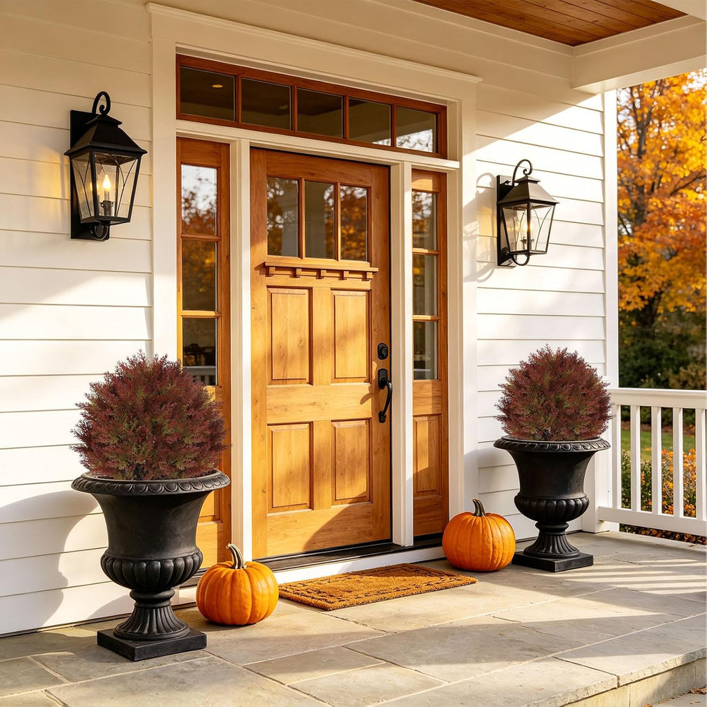 24" Artificial Cedar Ball Plants Outdoor, Fall Topiary Trees
