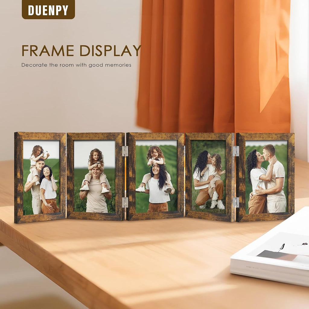 DUENPY 5 Folding 4x6 Accordion Wood Frame Plexiglass Brown