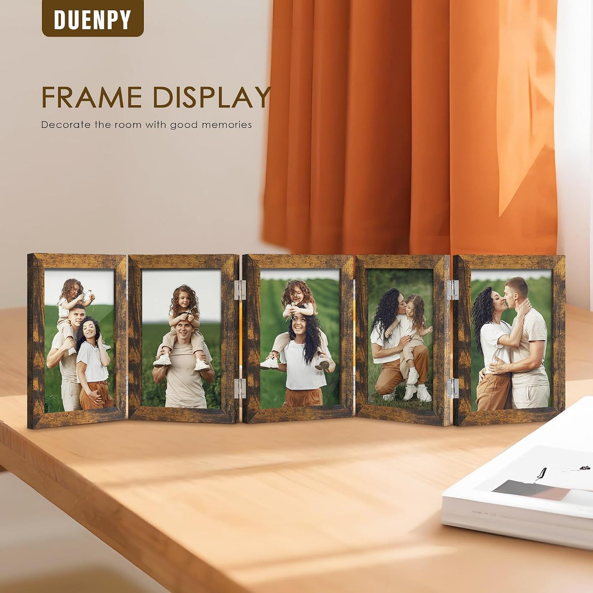 DUENPY 5 Folding 4x6 Accordion Wood Frame Plexiglass Brown