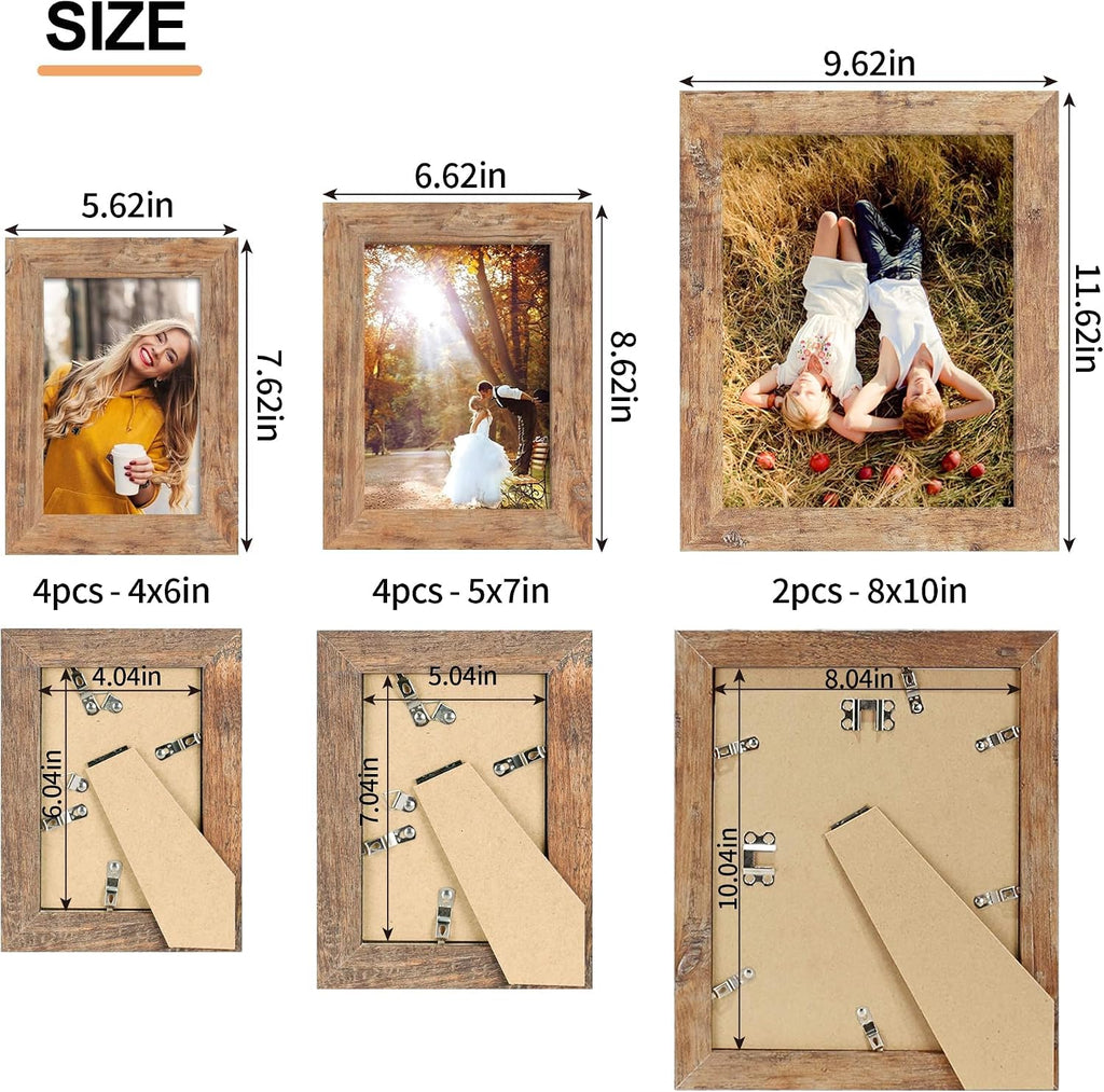 iRahmen Collage Picture Frames Set of 10,HD Real Glass,Rustic Wood,Brown