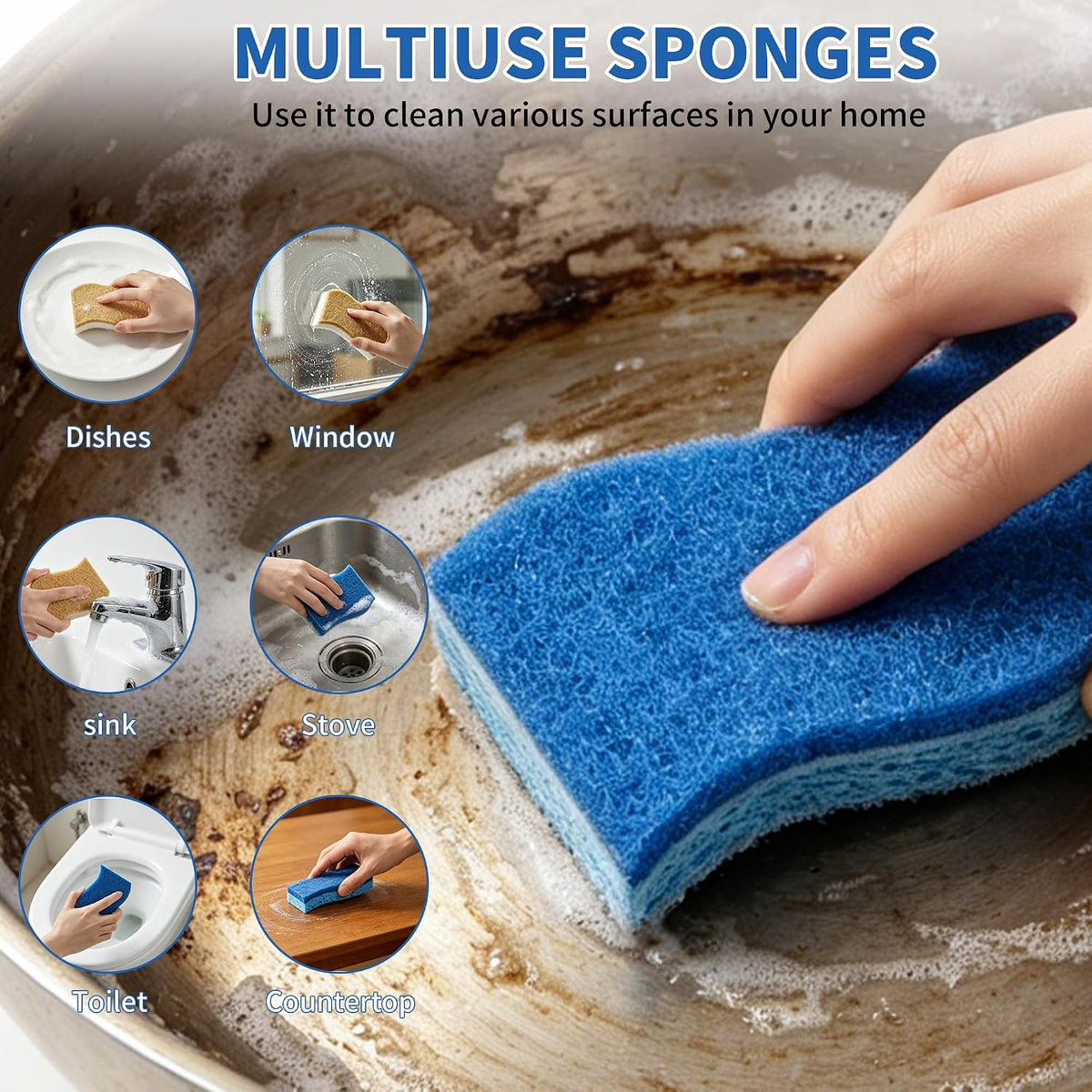 LEEPENK 72 PCS Non-Scratch Scrub Sponges,36 PCS Brown and 36 PCS Blue Kitchen Sponges for Cleaning,72 Dish Sponges for Kitchen Around the Home Bathroom & More, Non Scratch Scrub Dish Sponge for Dishes
