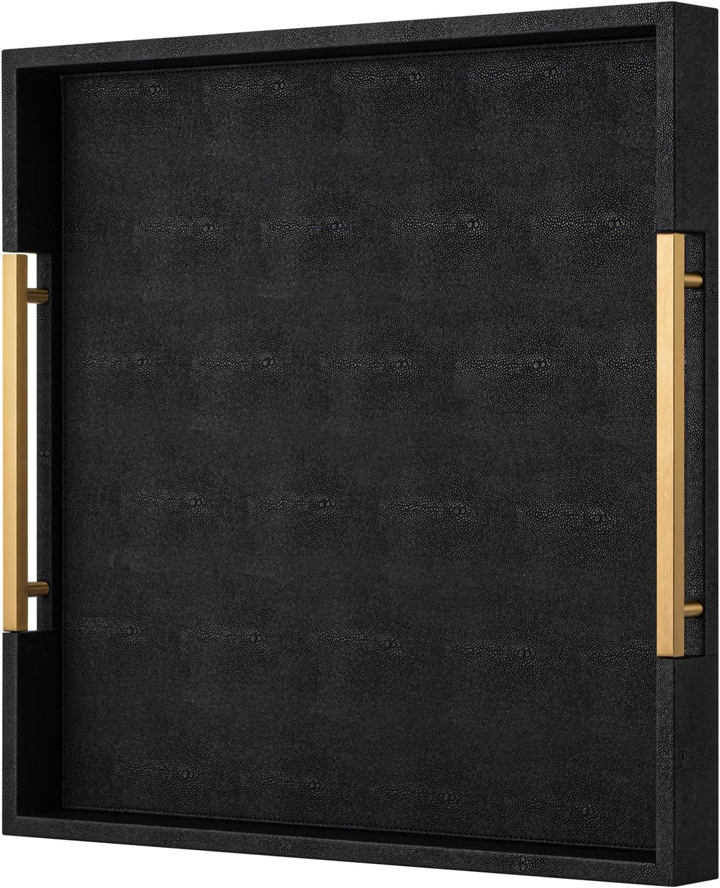 Black Faux Leather Decorative Serving Tray with Handles – Large Square for Coffee Table, Ottoman, Living Room & Bathroom Home Decor