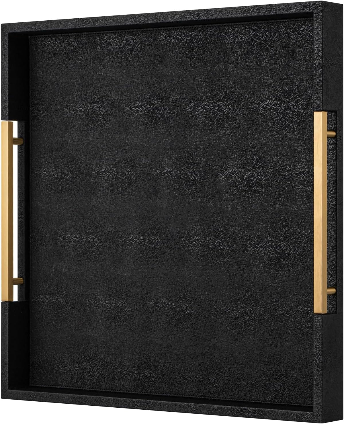 Black Faux Leather Decorative Serving Tray with Handles – Large Square for Coffee Table, Ottoman, Living Room & Bathroom Home Decor