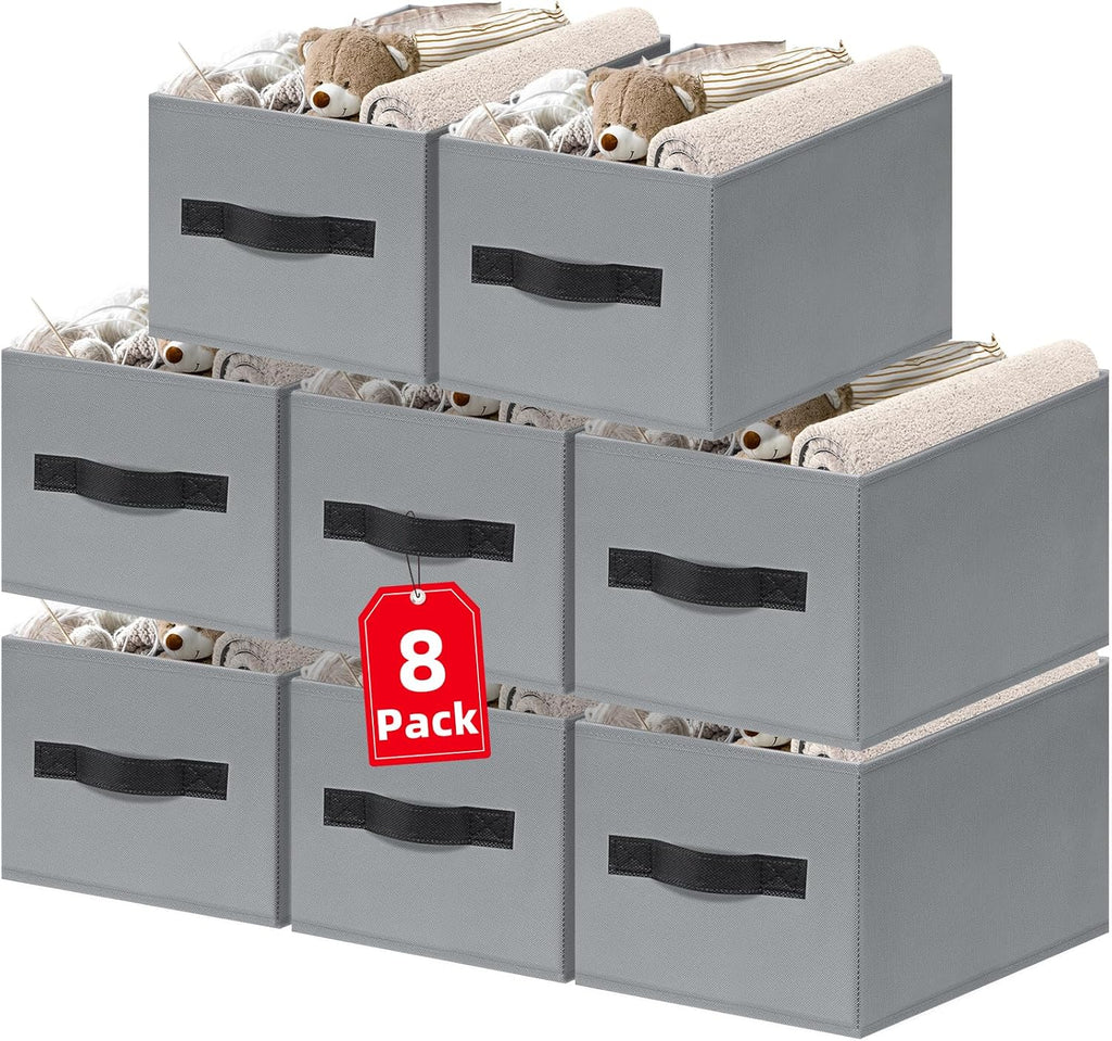 Criusia Large Storage Baskets for Organizing - 8 Pack Fabric Storage Bins for Clothes, Home Closet Organizers and Storage Baskets for Shelves, Blanket Storage Cubes Containers with Handles 14x10in