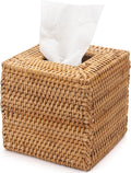 Rattan Tissue Box Cover Square, Wicker Tissue Box Holder, Decorative Woven Facial Tissue Holder for Bathroom, Kitchen, Living Room, Bedroom (Natural)