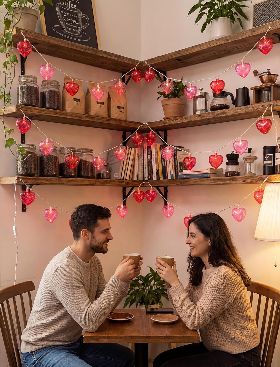 Oviejo Valentine Red & Pink Heart String Lights, 8.5FT Valentine's Day Decorations Lights with 10 Red Heart, Connectable Romantic Fairy Lights for Valentine, Wedding, Anniversary Party Decorations