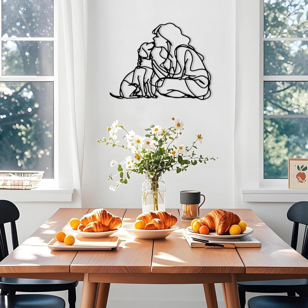 DICYWUDI Black Metal 15 * 11.8 inch Women And Dogs Wall Decor – Minimalist Wall Art for or Indoor Kitchen Bathroom Bedroom Living Room Dining Room