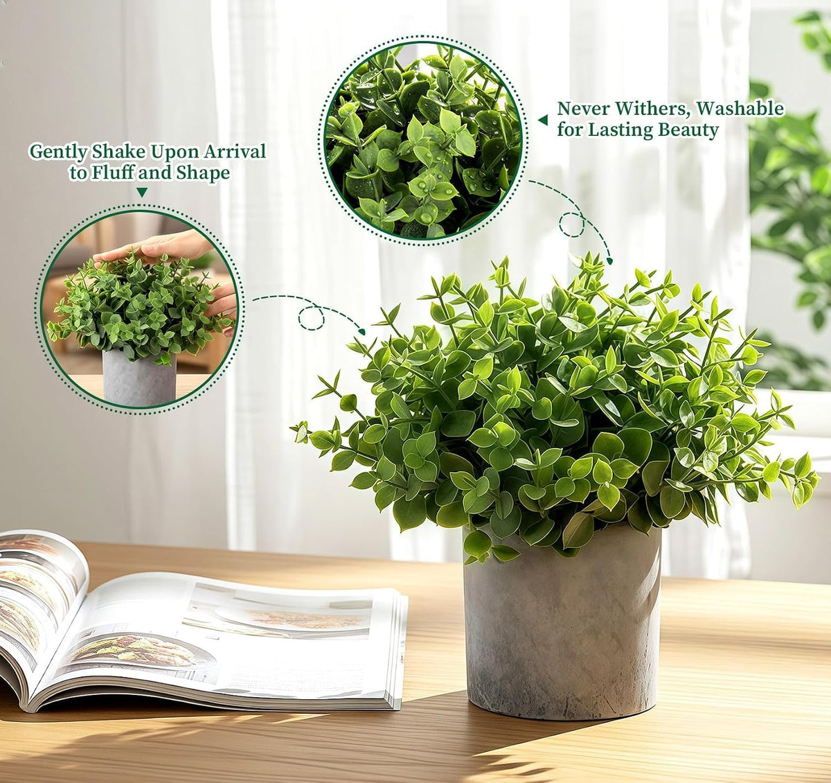 Fake Plants,5PCS Small Artificial Greenery Eucalyptus Plants Indoor in Pots