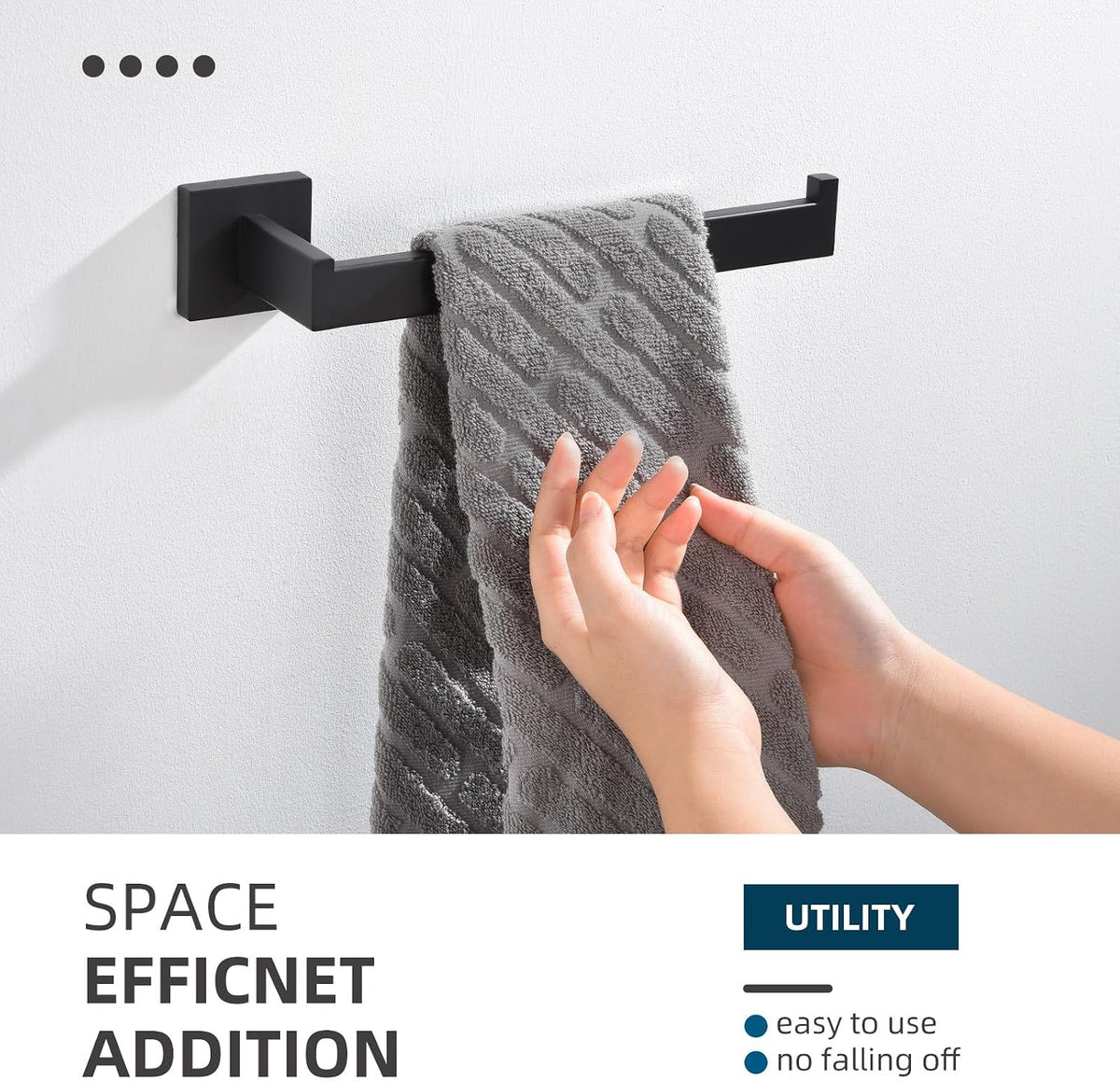 Angle Simple Bathroom Towel Holder Matte Black, 10.24-Inch Hand Towel Rack
