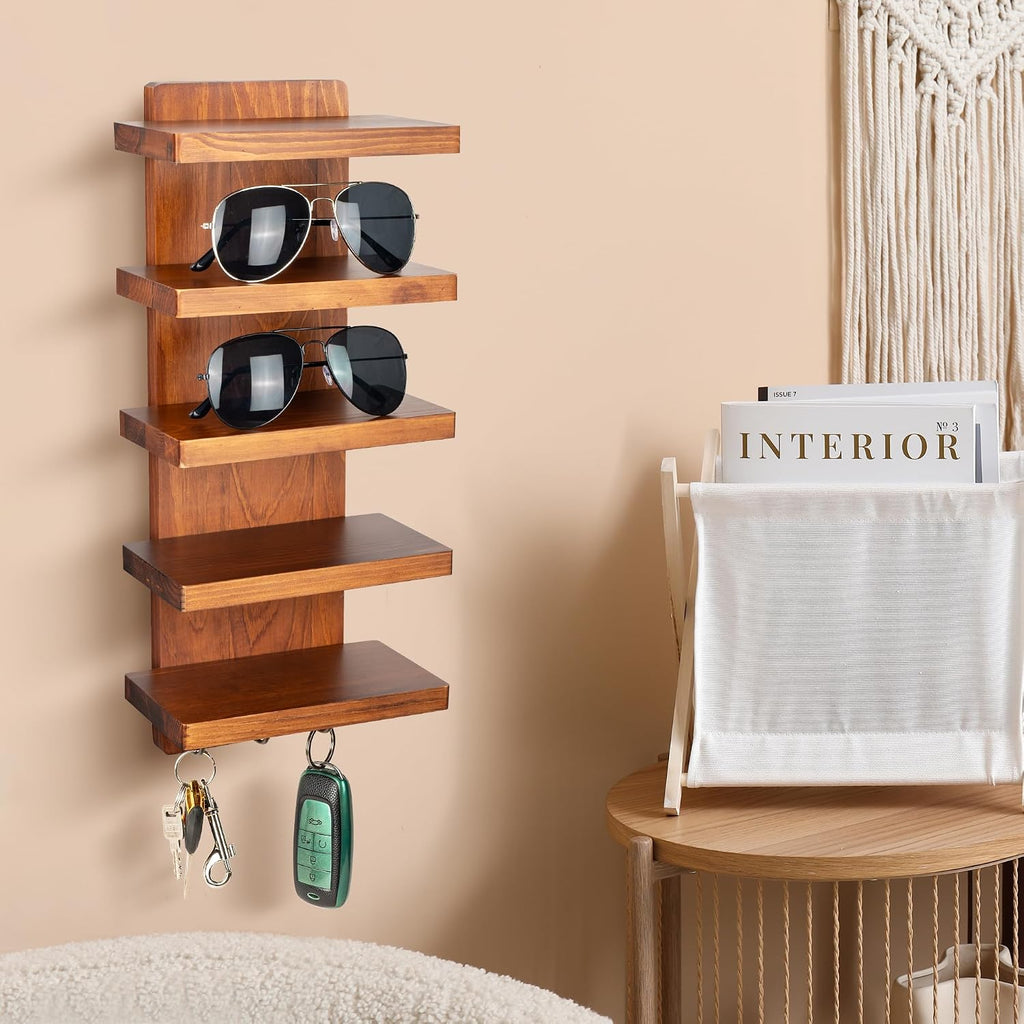Sunglasses Organizer, Wall Mount Wood Sunglass Holder Rack