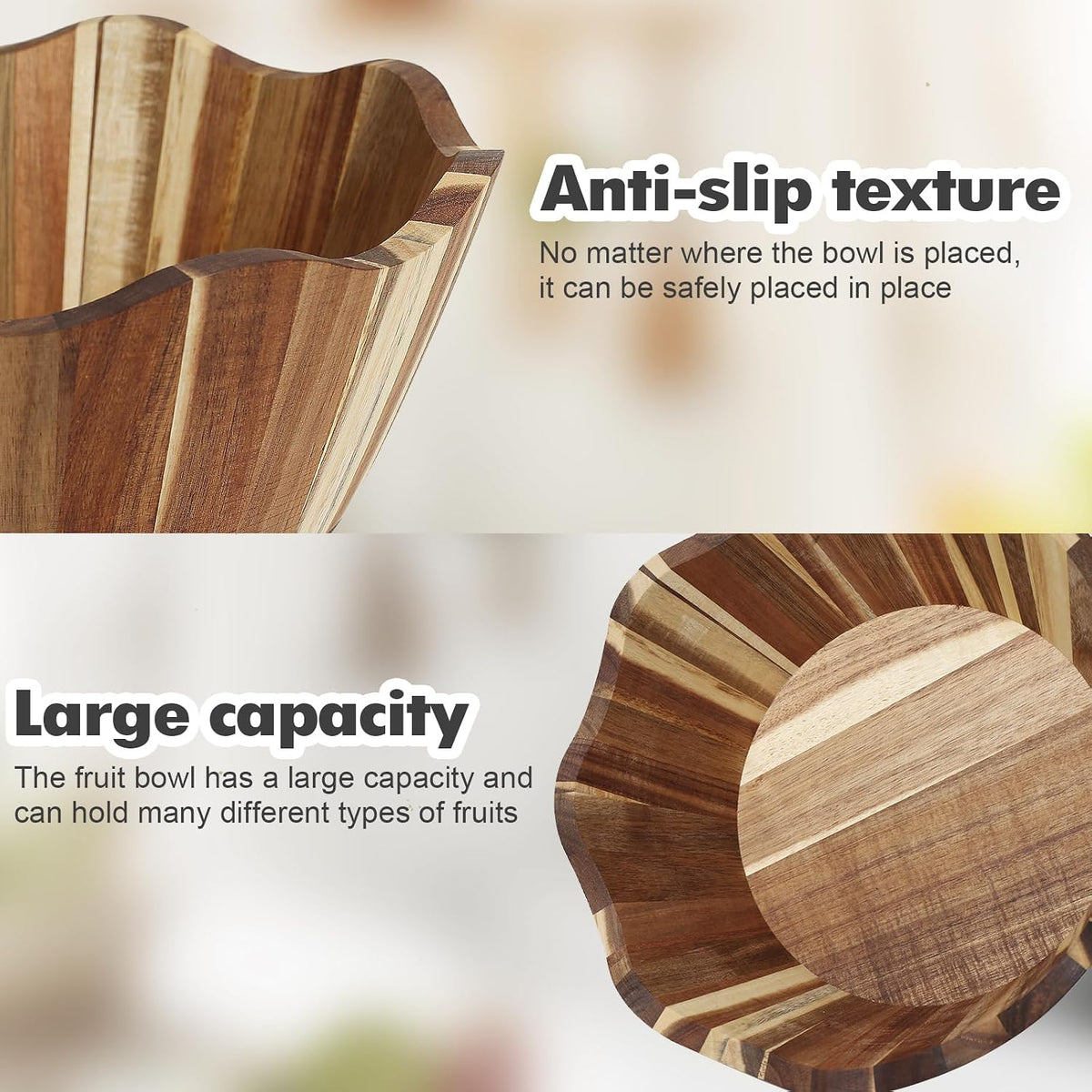 Wooden Fruit Bowl, Large Kitchen Counter Fruit Basket Storage