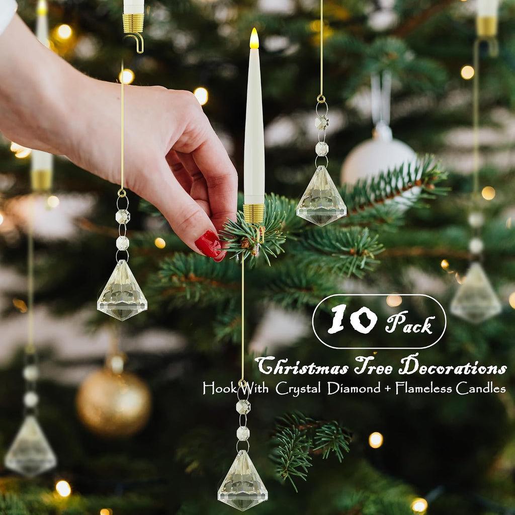 JOIONE Christmas Tree Candles, 10 Pack Crystal Diamond Tree Hanging Decor