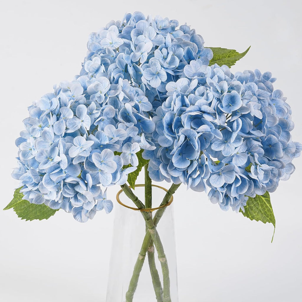 3 Pcs Blue Hydrangea Artificial Flowers Lifelike Latex Real Touch Flower