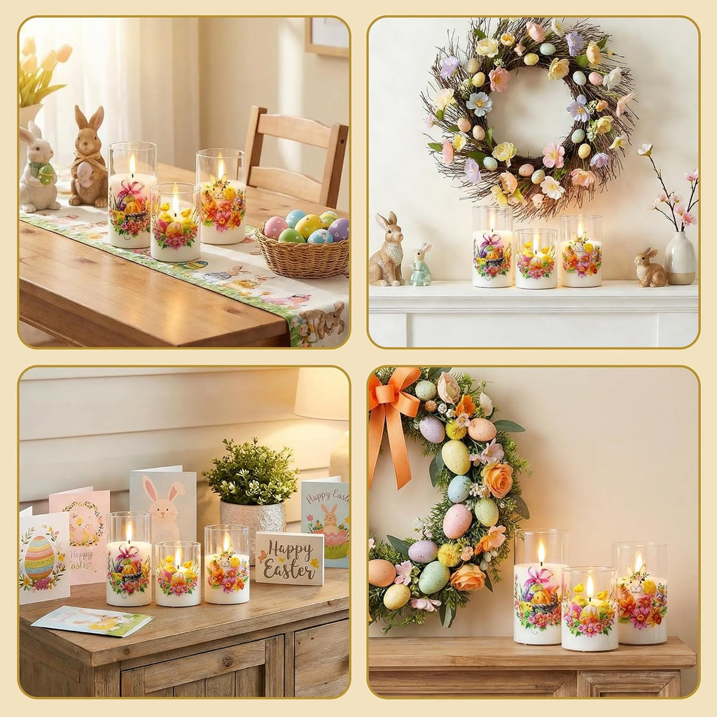 Eywamage Easter Glass Flameless Pillar Candles with Remote Set of 3