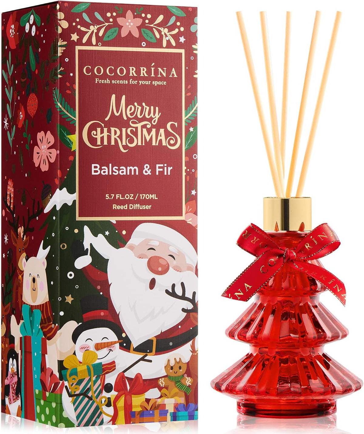 COCORRÍNA Christmas Tree Reed Diffuser, Balsam & Fir Scent, 5.07 fl oz