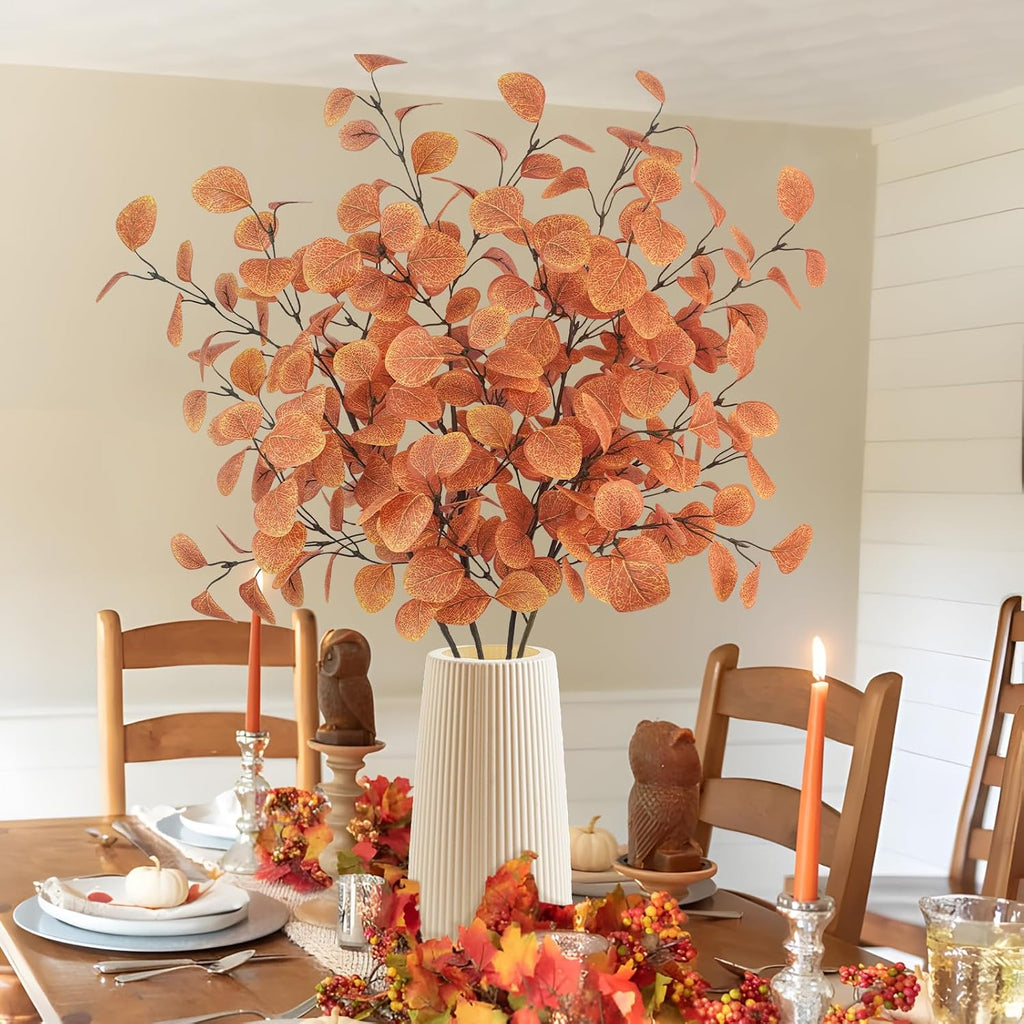 4Pcs Artificial Eucalyptus Leaves Stems 33.8‘’ Eucalyptus Branches Fake Poinsettia Flowers Faux Plants for Home Table Fireplace Party Wedding Thanksgiving Décor