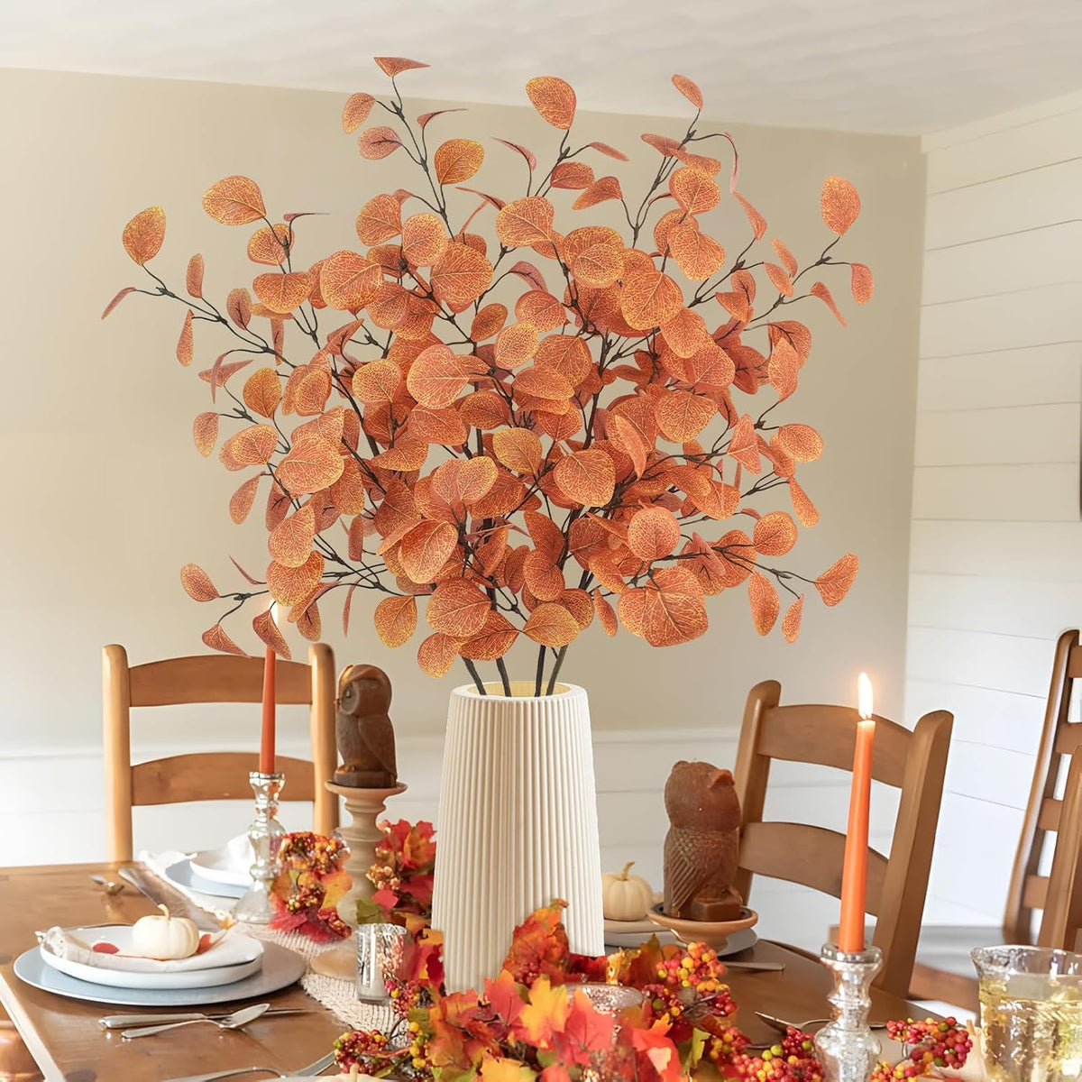 4Pcs Artificial Eucalyptus Leaves Stems 33.8‘’ Eucalyptus Branches Fake Poinsettia Flowers Faux Plants for Home Table Fireplace Party Wedding Thanksgiving Décor