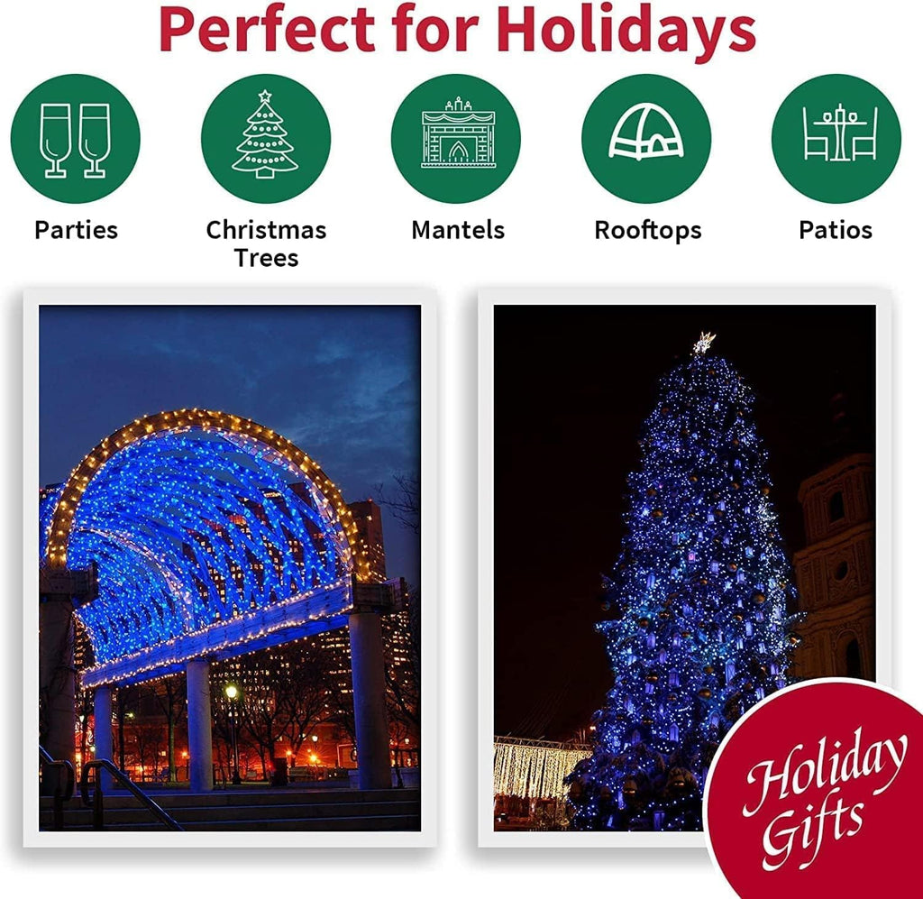 LAMPHOME 100 LED Blue Christmas Lights, Connectable String Lights, 21.6ft Plug in Blue Tree Lights, Indoor Outdoor Mini Fairy Lights for Christmas, Hanukkah, Independence Day Patriotic Decor