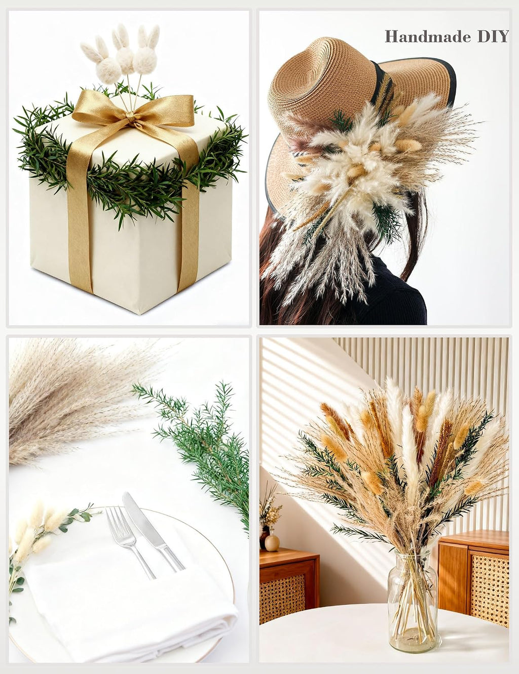 100Ps Dried Flowers Bouquet, Pampas, Rustic Home Decor, Wedding Centerpieces. (100)