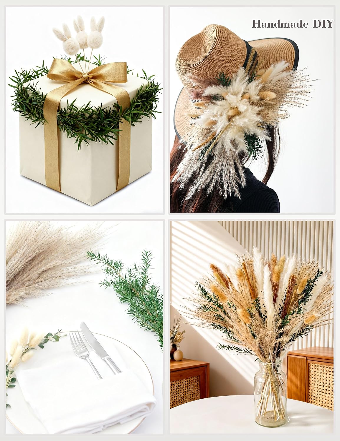 100Ps Dried Flowers Bouquet, Pampas, Rustic Home Decor, Wedding Centerpieces. (100)