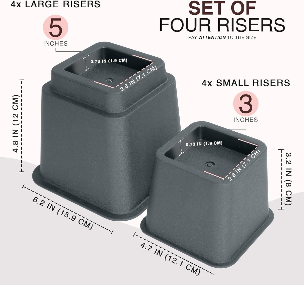 Utopia Bedding Adjustable Bed Risers 3 & 5 Inch, Grey, 4-Pack