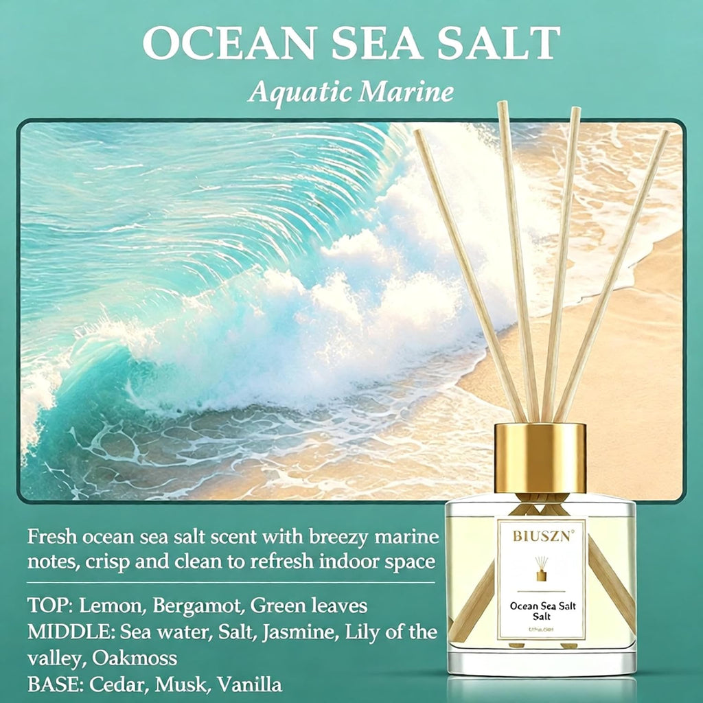 Reed Diffuser Set of 3, 50 ml Jasmine Lily/Citrus/Ocean Sea Salt