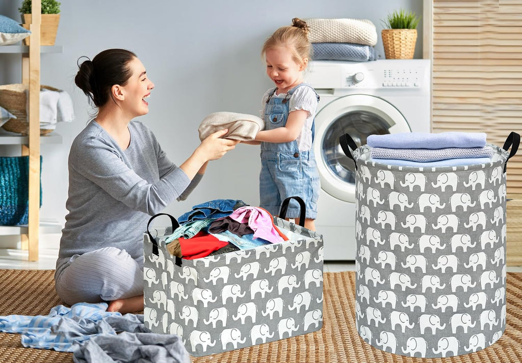 Kid Storage Basket Gift Shelf Basket Toy Storage Bin, Nursery Basket Organizer Box for Children Room Deco With Handles (Elephant)