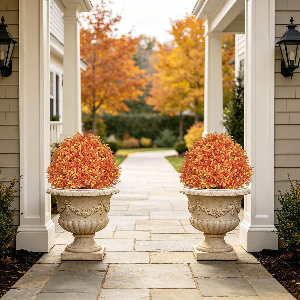 24" Artificial Boxwood Ball Plants Outdoor, Fall Topiary Trees