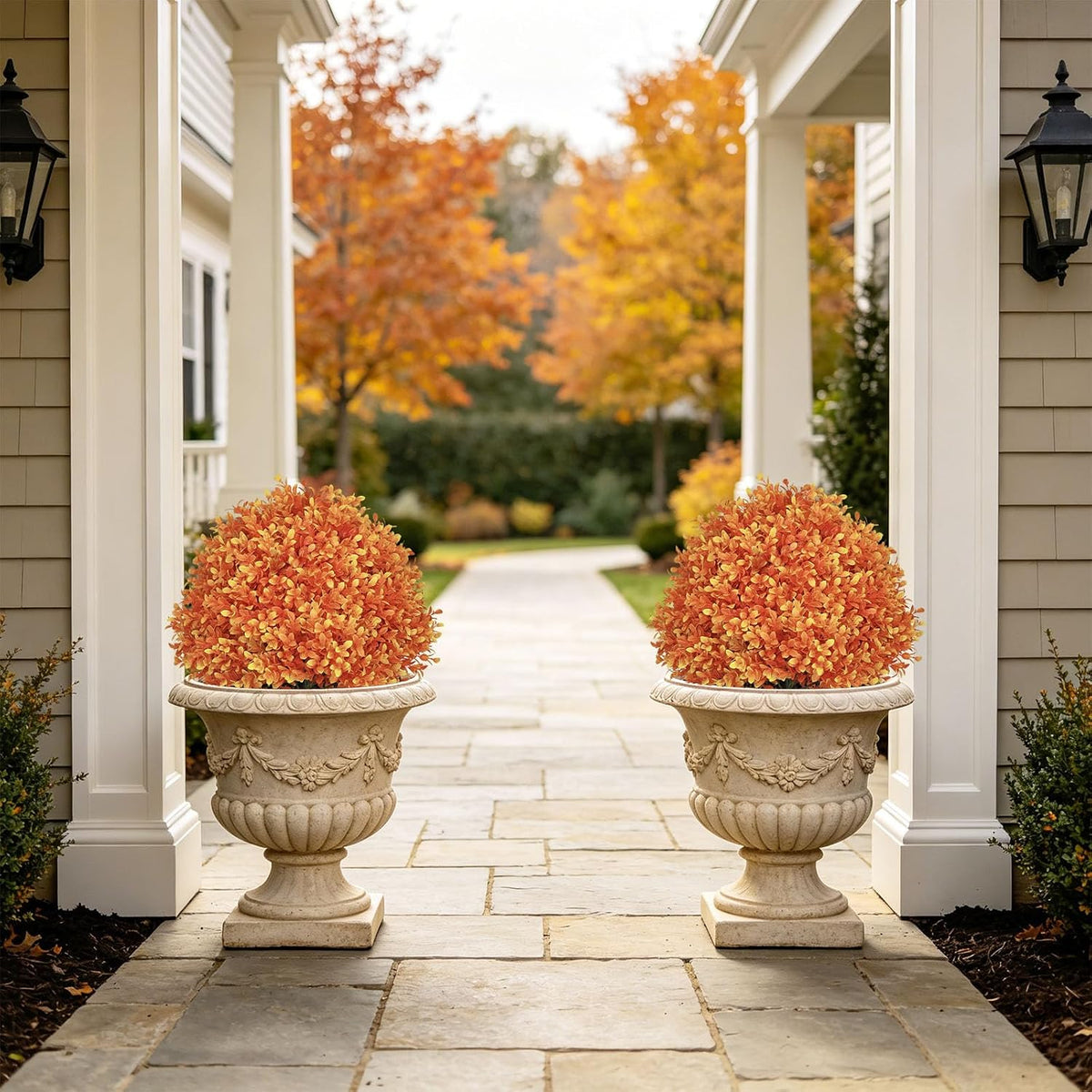 24" Artificial Boxwood Ball Plants Outdoor, Fall Topiary Trees