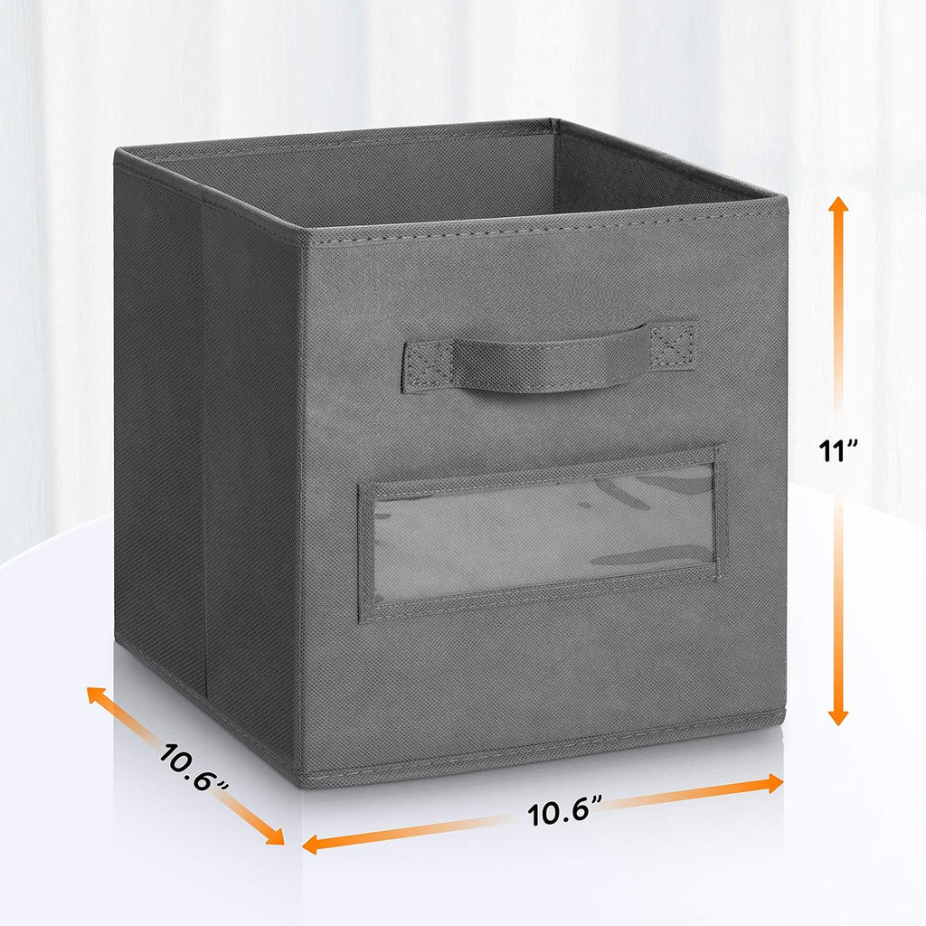 11 Inch Storage Cube,Storage bin (Set of 10) Foldable Fabric Cube Storage Bins with 10 Labels Window Cards & a Pen,Baskets Containers for Shelves,Closet Organizers Box for Home & Office,Gray