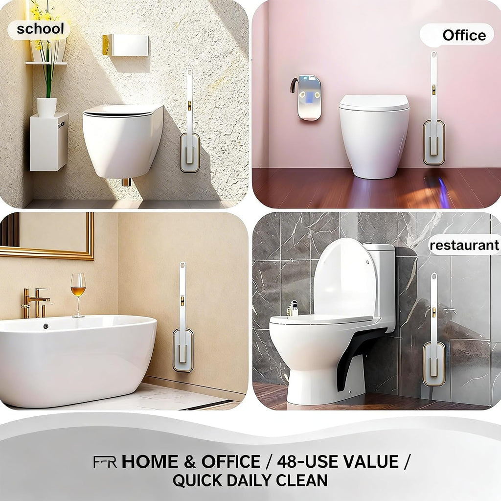 Disposable Toilet Brush with 48 Refills Holder Wall Mount Scrub kit