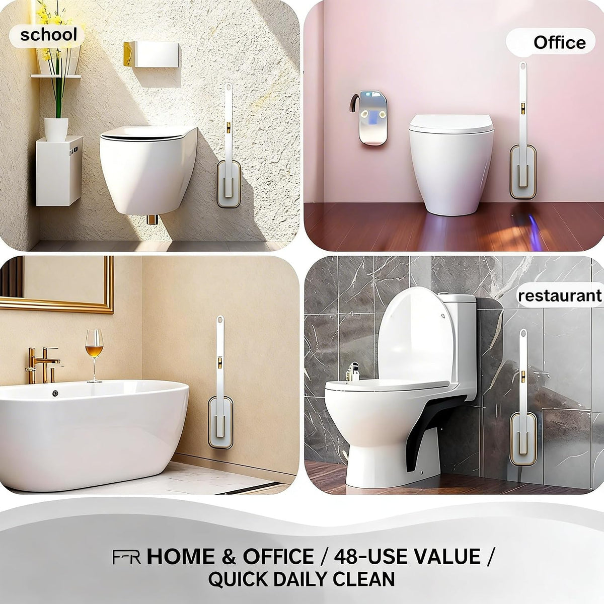 Disposable Toilet Brush with 48 Refills Holder Wall Mount Scrub kit