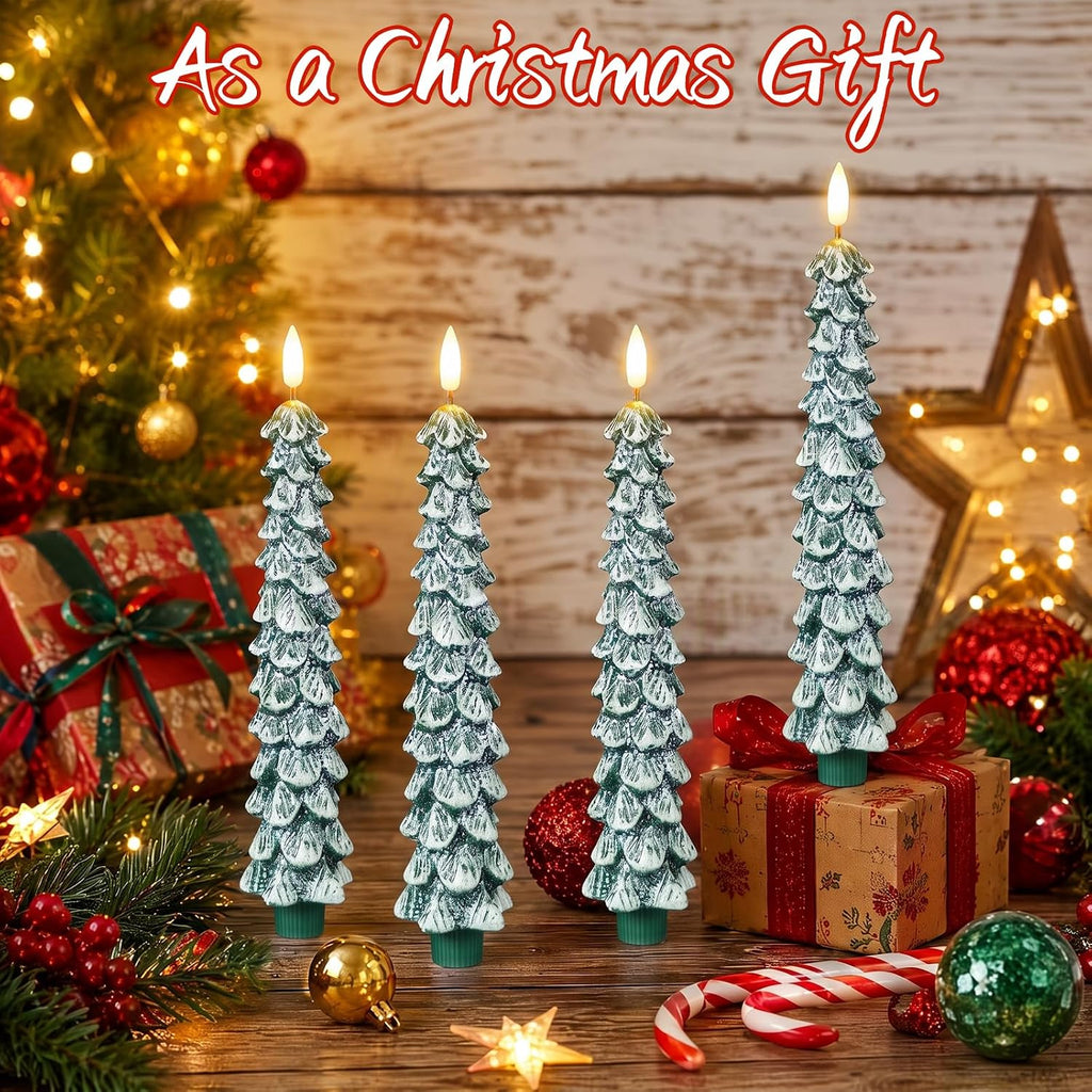 Christmas Tree Candles, Flameless Taper Candles with Frosted Green
