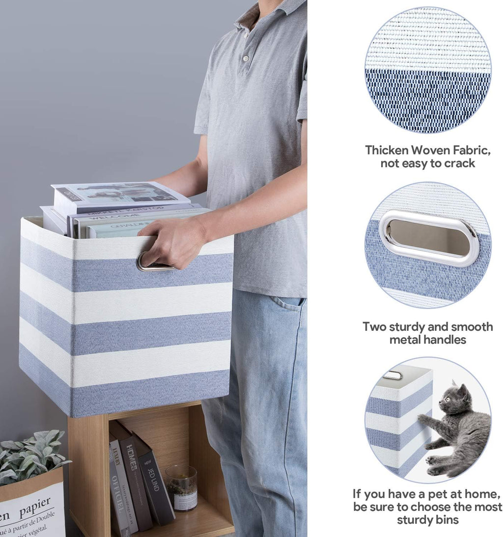 13x13x13 Storage Cubes Bins,Collapsible Fabric Bins 4Pack,Blue-white
