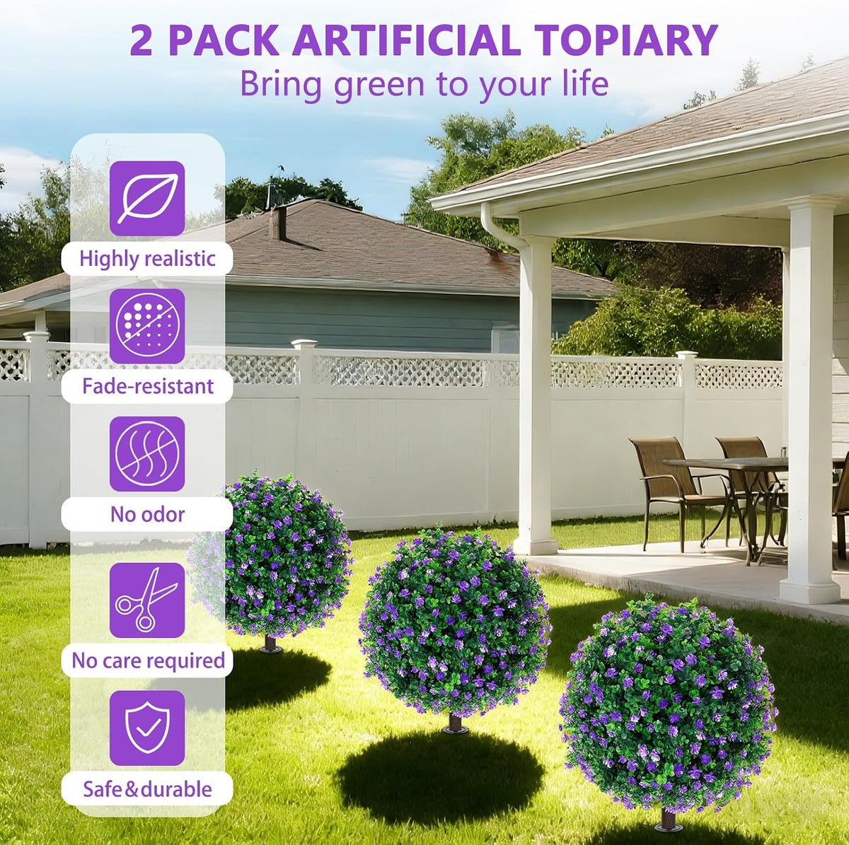 Yangrass 2Pack Artificial Purple Flower Topiary Ball Tree with Ground Spike