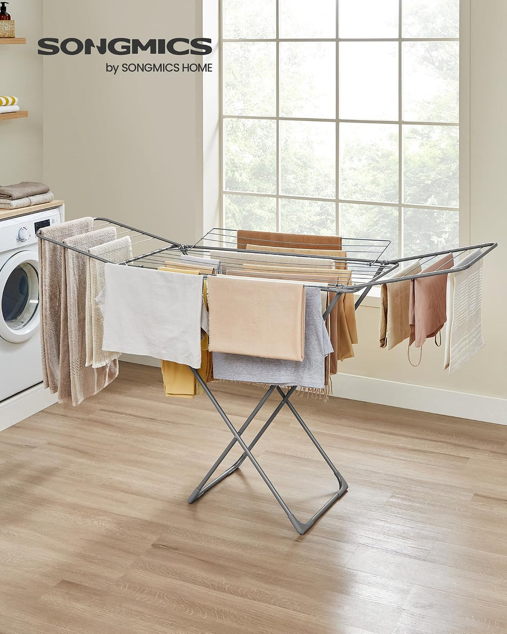 SONGMICS Clothes Drying Rack, Foldable, Heavy Duty, 4 Gullwings