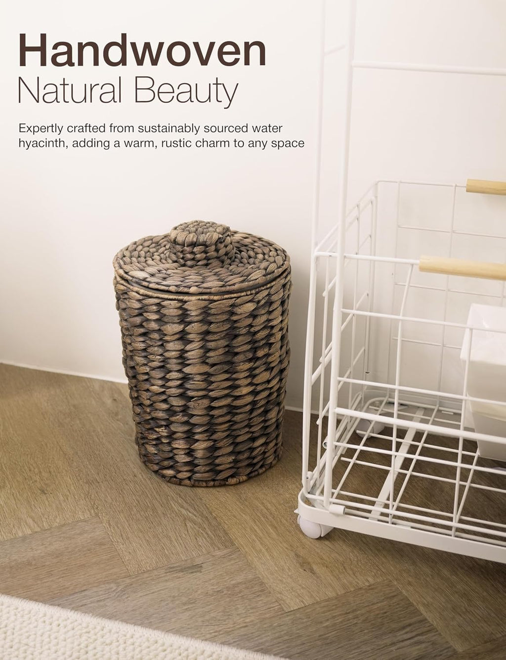 Tidita Wicker Trash Can with Lid, Wicker Waste Basket 1.5Gallon,Black Color