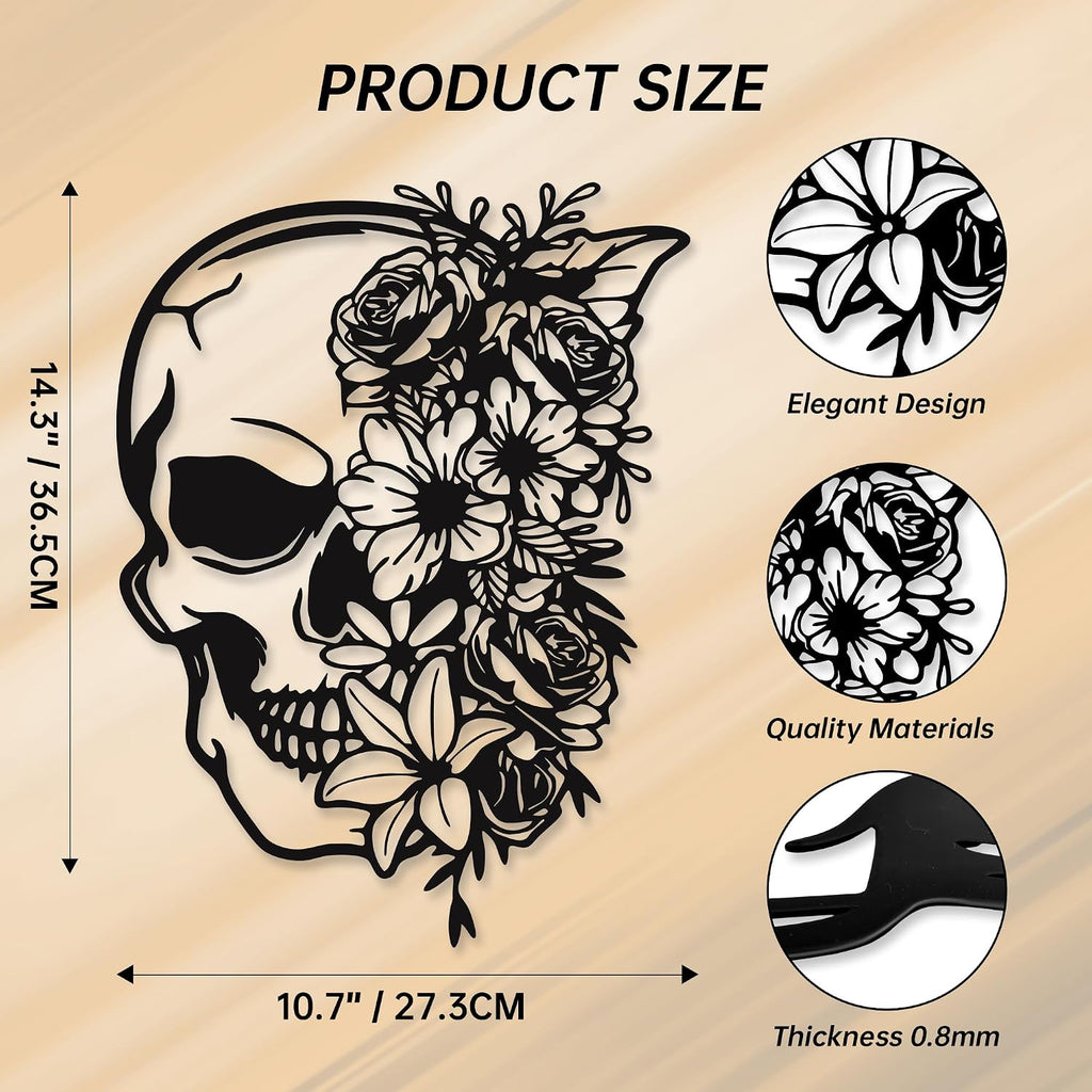 Rajukit Skull Wall Decor with Floral, Gothic