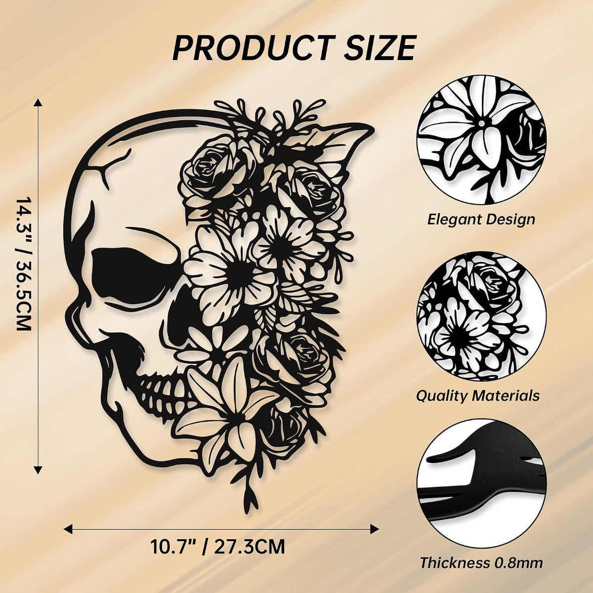 Rajukit Skull Wall Decor with Floral, Gothic