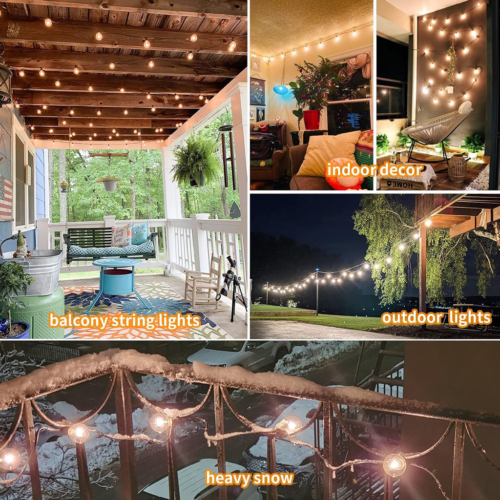 Outdoor String Lights 100FT LED Outside Patio Light Updated Waterproof Gazebo Lighting Shatterproof UL Listed G40 Globes 0.6W Efficient Connectable Decor Yard Café Exterior