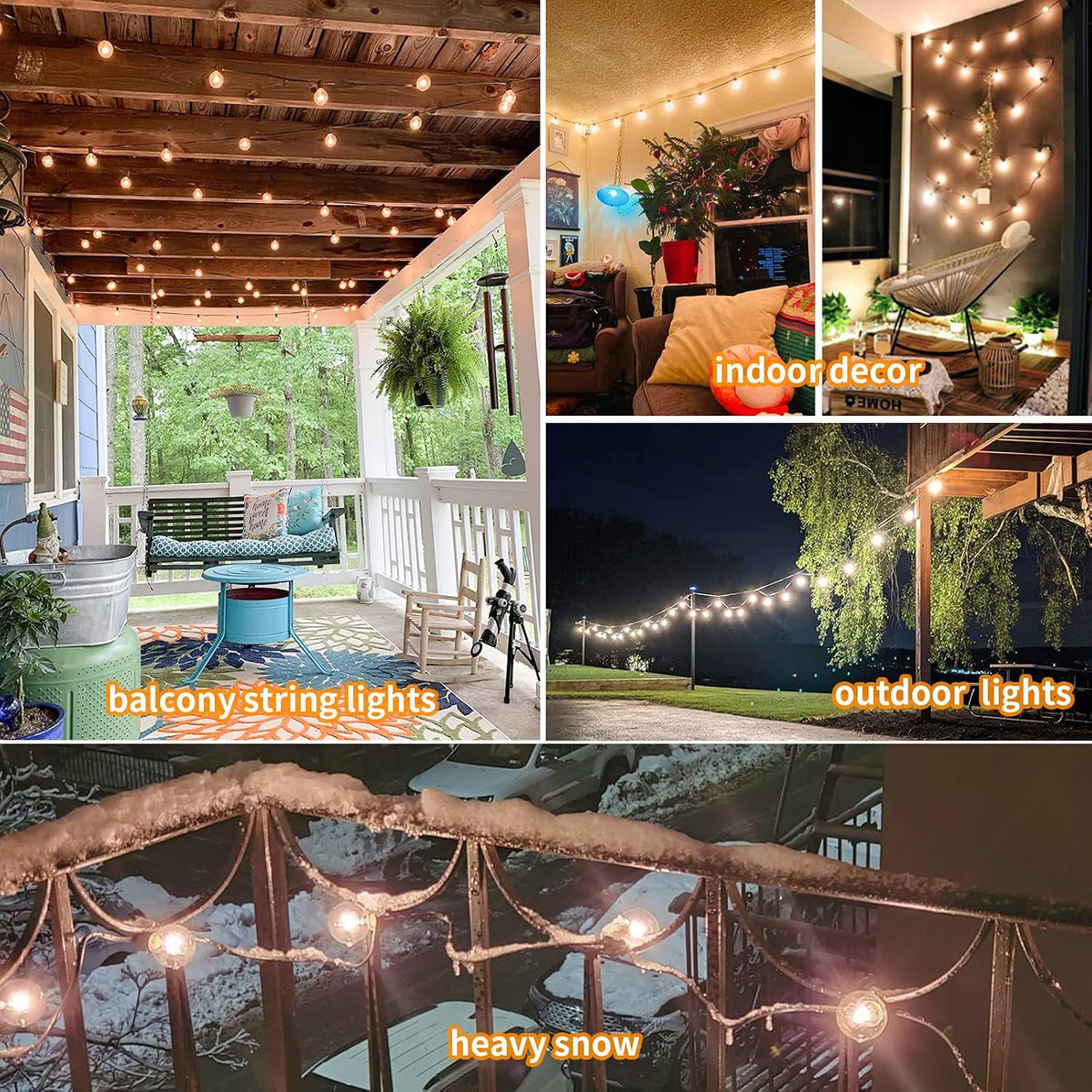 Outdoor String Lights 100FT LED Outside Patio Light Updated Waterproof Gazebo Lighting Shatterproof UL Listed G40 Globes 0.6W Efficient Connectable Decor Yard Café Exterior