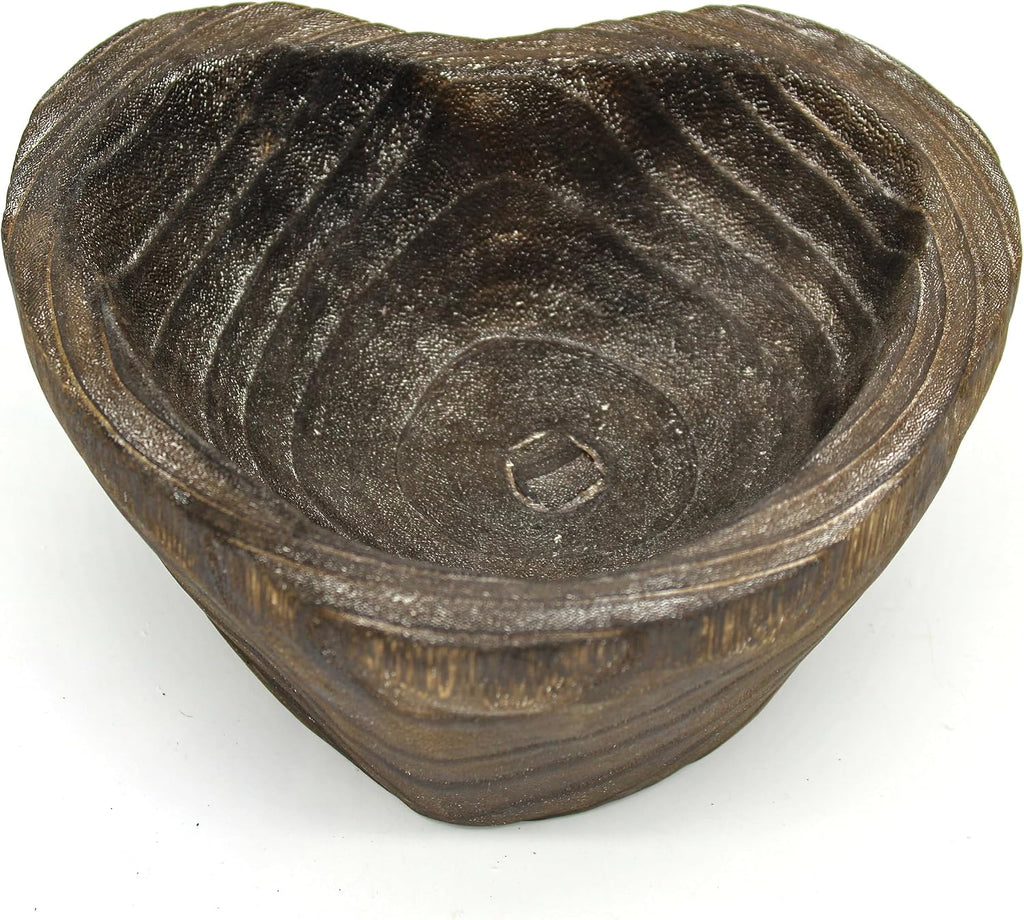 CVHOMEDECO. Primitives Solid Wood Functional and Collectible Bowl Vintage Heart Hand Carved Wooden Bowl Rustic Treenware Artworks for Serving Nuts Snacks Fruits or Accent Decor, 8.5 Inch