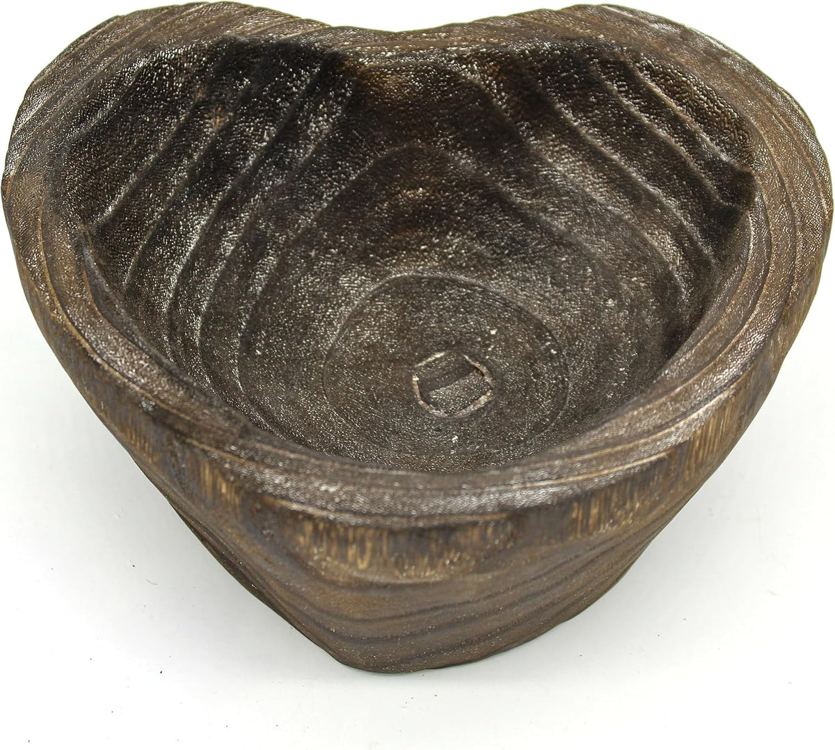 CVHOMEDECO. Primitives Solid Wood Functional and Collectible Bowl Vintage Heart Hand Carved Wooden Bowl Rustic Treenware Artworks for Serving Nuts Snacks Fruits or Accent Decor, 8.5 Inch