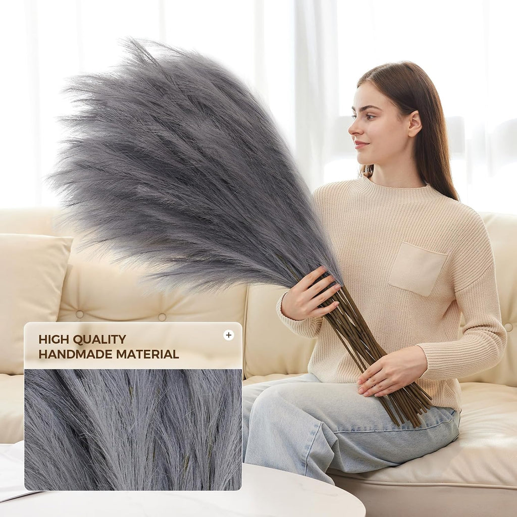 10 Pcs 39''/3.2FT Faux Pampas Grass Decor, Large Tall Fluffy Artificial Fake Flower, Bedroom Decor Boho Decor Pompas Floral for Vase Filler Farmhouse Home Wedding Decor (Grey)