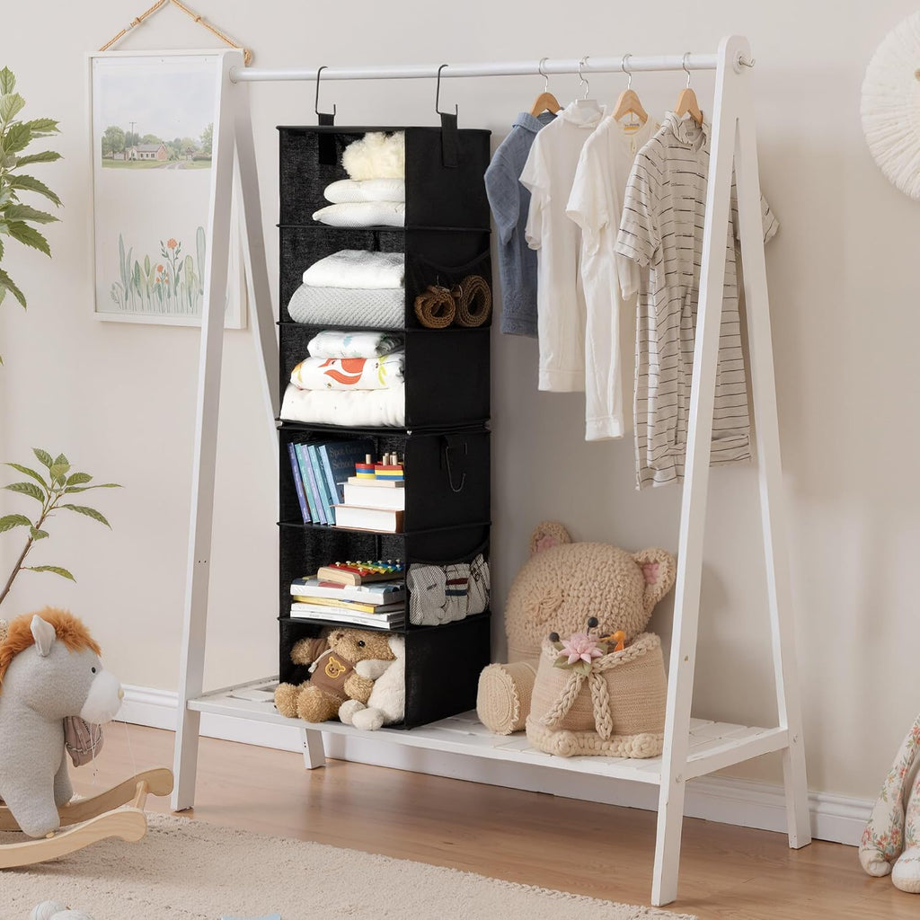StorageWorks Hanging Closet Organizer, 6-Shelf with 2-in-1 Design, Black
