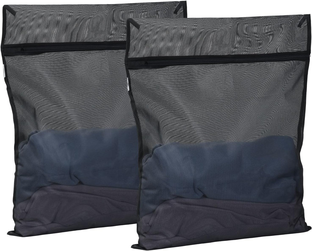 OTraki 2 Pack Mesh Laundry Bags with SAB Zipper, Black 20×24 Inch Washing Machine Bag with 4 CM Elastic Band, Reusable Lingerie Fine Mesh Wash Bag for Travel, Home and Storage