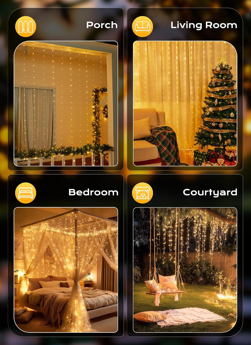 Brightown 300 LED Fairy Curtain Lights, 9.8ft x 9.8ft Curtain String Lights