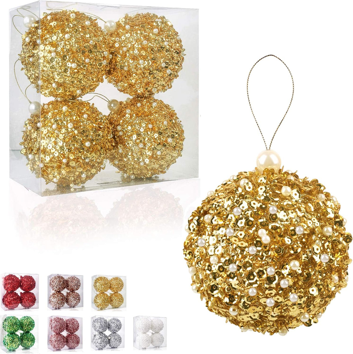 4.25" Christmas Ball Ornaments, 4pc Set Gold Shatterproof Christmas Decorations Tree Balls for Xmas Trees Wedding Party Holiday Decorations (Gold)