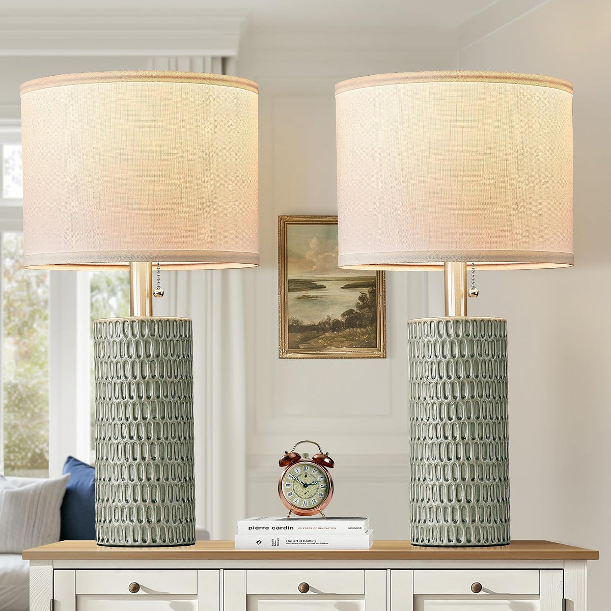 Reaketon Modern Table Lamps Set of 2, Bedside Lamps for Nightstands, Green